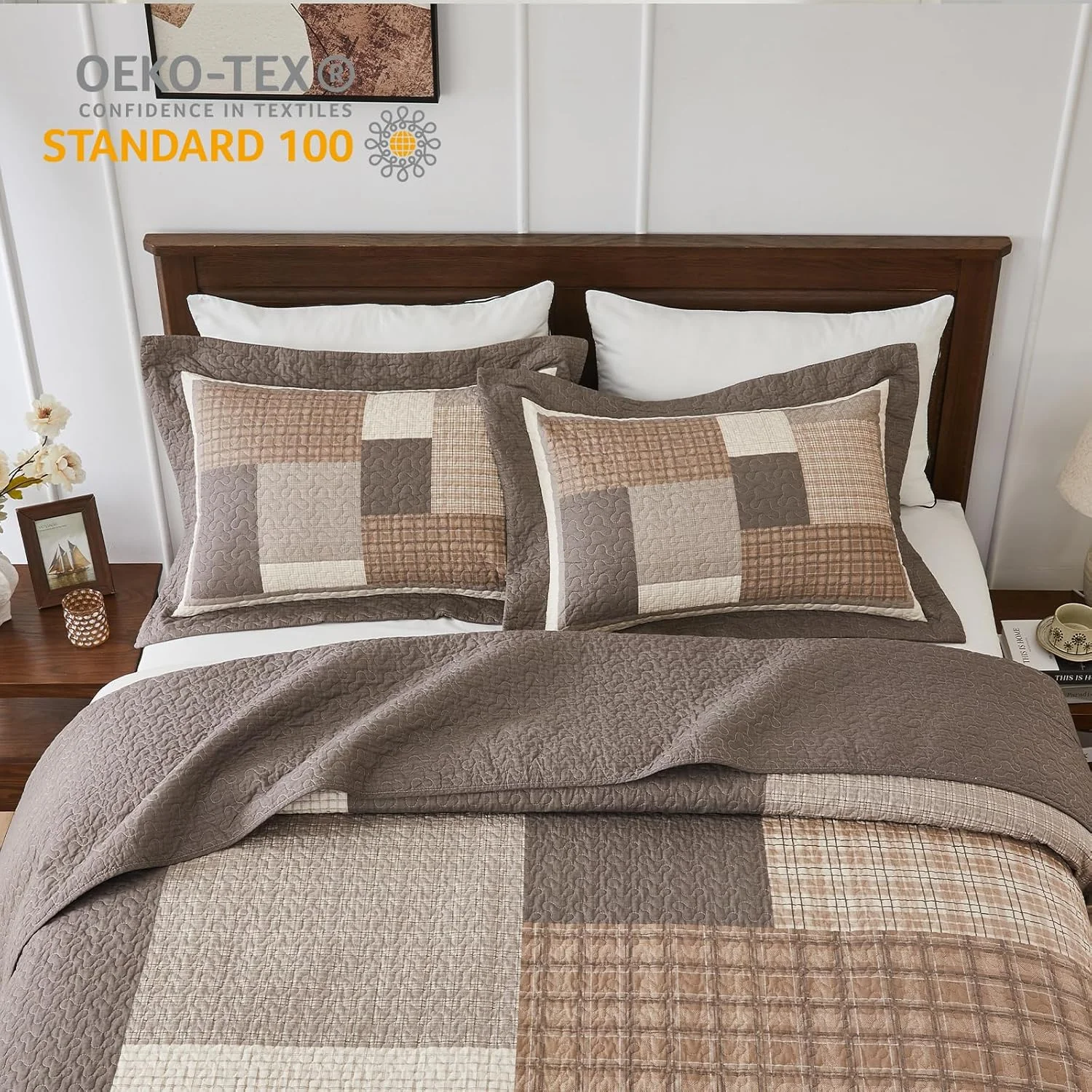 روتختی کینگ سایز بزرگ Bedduvit با طرح تکه دوزی مزرعه، پشمی و چهارخانه 100% پنبه ای، 3 تکه، قهوه ای/سفید/بژ، اندازه 305x305 سانتی متر روتختی کینگ سایز بزرگ Bedduvit با طرح تکه دوزی مزرعه، پشمی و چهارخانه 100% پنبه ای، 3 تکه، قهوه ای/سفید/بژ، اندازه 305x305 سانتی متر