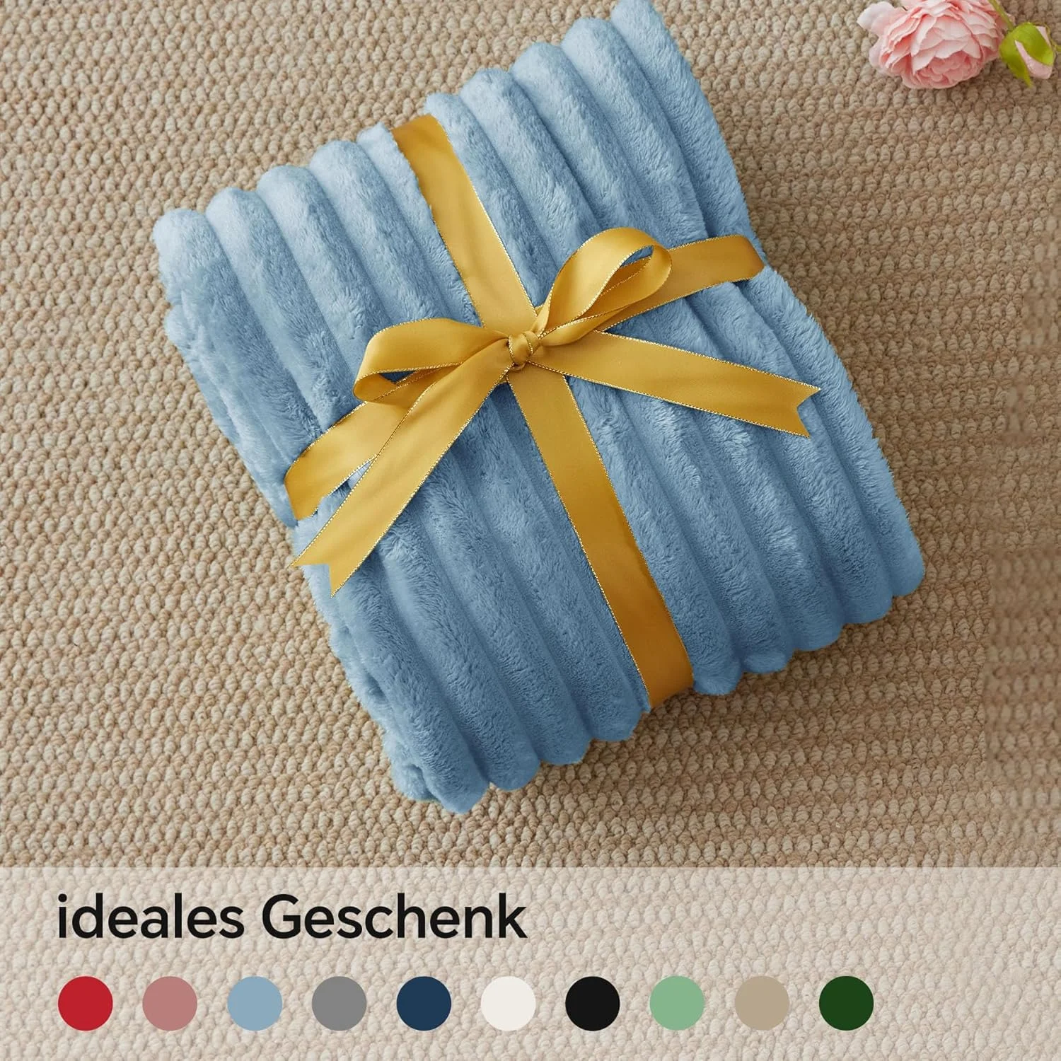 پتوی بغلی BEDELITE، پتوی نرم، خیلی بزرگ، پتوهای فلانل نرم، آبی، 230 x 270 سانتی متر برای تخت، راه راه های تزئینی، پتوی پشمی کبریتی، آبی روشن به عنوان روتختی برای اتاق خواب، پتوی کینگ