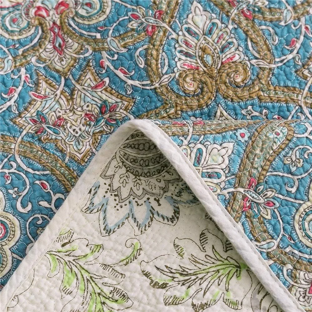 ست روتختی لحاف دوزی شده طرح گلدار کلاسیک Beddingleer سایز کینگ، طرح چهل تکه پنبه ای، ست لحاف/بالش طرح دار دست ساز، 3 تکه