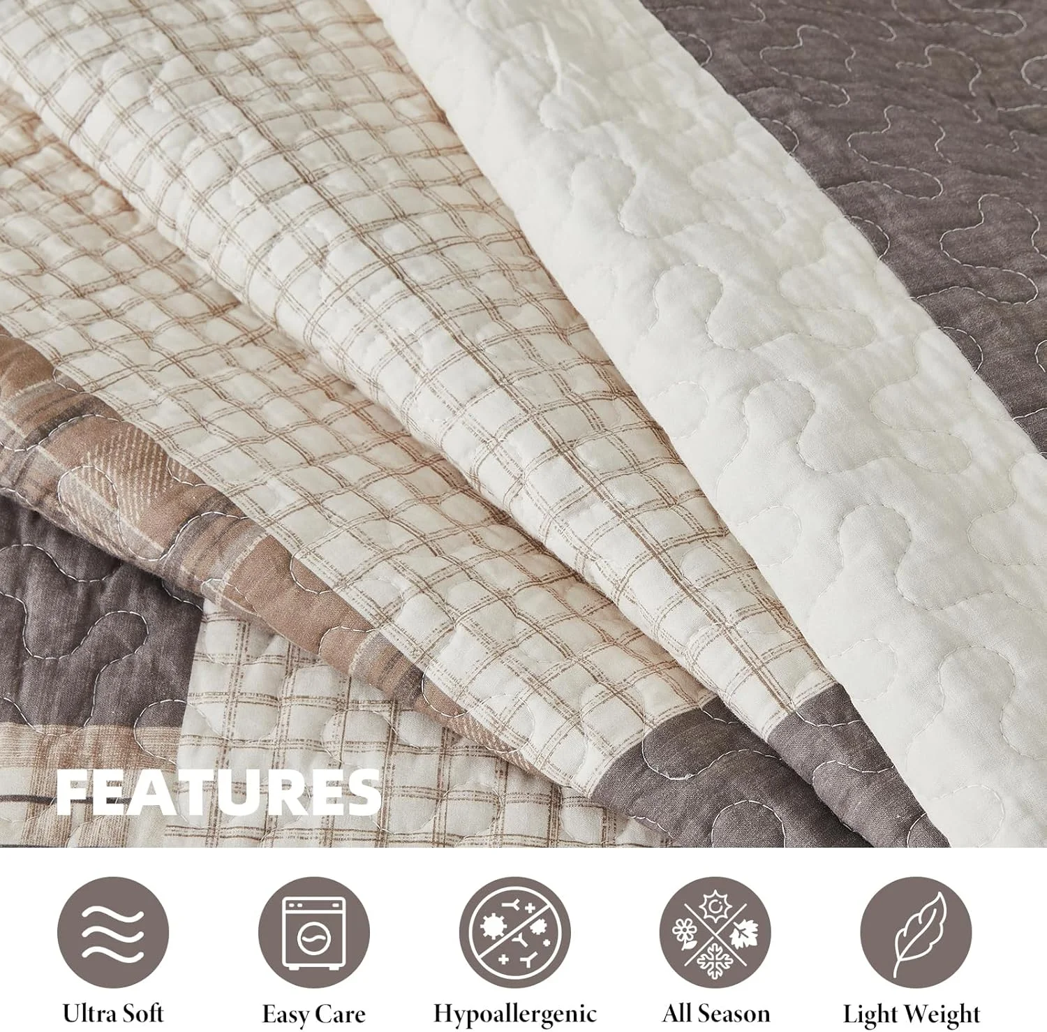 روتختی کینگ سایز بزرگ Bedduvit با طرح تکه دوزی مزرعه، پشمی و چهارخانه 100% پنبه ای، 3 تکه، قهوه ای/سفید/بژ، اندازه 305x305 سانتی متر روتختی کینگ سایز بزرگ Bedduvit با طرح تکه دوزی مزرعه، پشمی و چهارخانه 100% پنبه ای، 3 تکه، قهوه ای/سفید/بژ، اندازه 305x305 سانتی متر