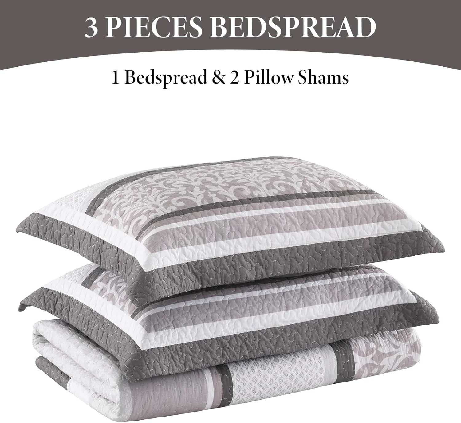 روتختی لحاف دار پنبه ای 100% بددویت سایز بزرگ 305x259 سانتی متر - ست روتختی طرح راه راه مزرعه، ست لحاف تکه دوزی سبک وزن دو طرفه، قهوه ای/خاکستری/سفید روتختی لحاف دار پنبه ای 100% بددویت سایز بزرگ 305x259 سانتی متر - ست روتختی طرح راه راه مزرعه، ست لحاف تکه دوزی سبک وزن دو طرفه، قهوه ای/خاکستری/سفید