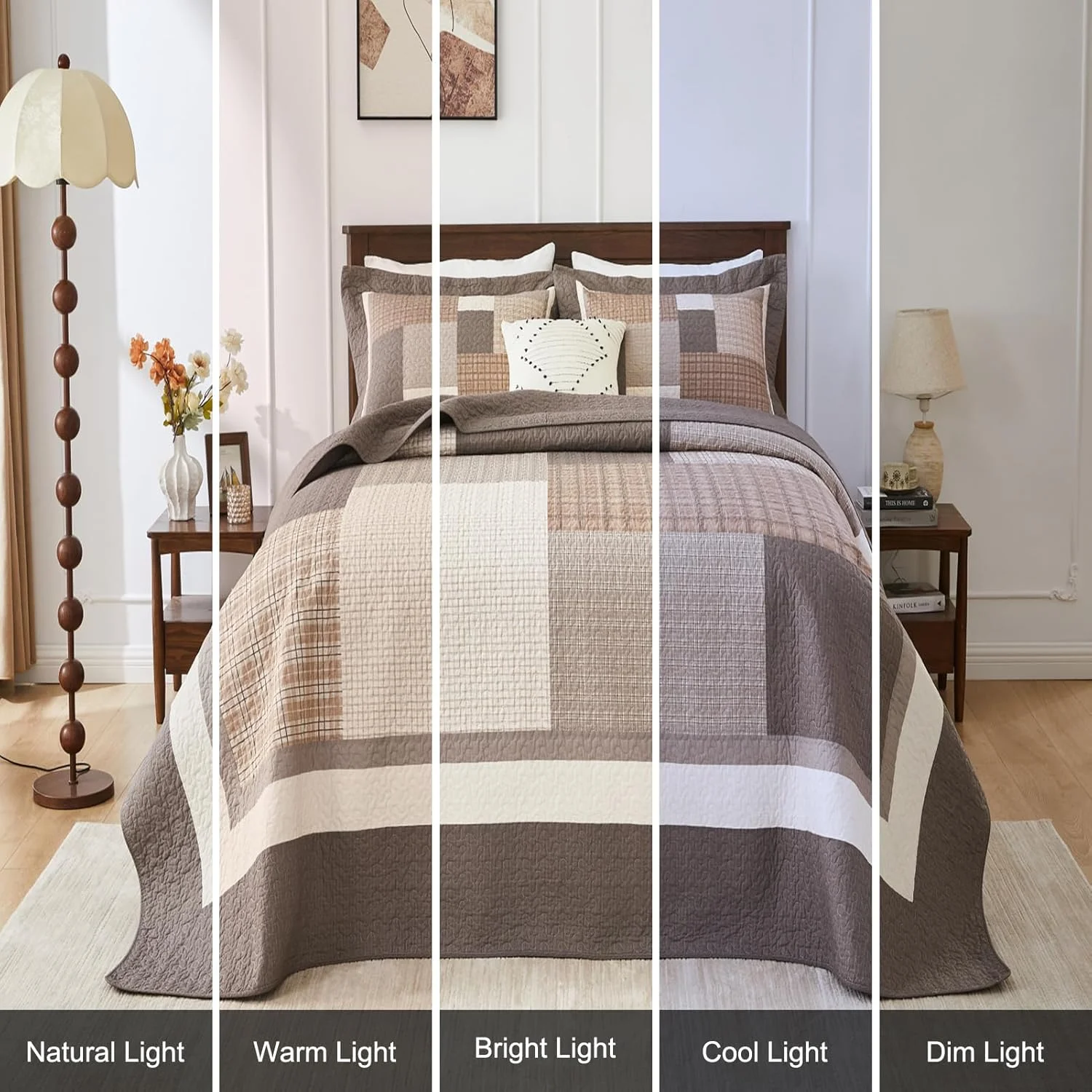 روتختی کینگ سایز بزرگ Bedduvit با طرح تکه دوزی مزرعه، پشمی و چهارخانه 100% پنبه ای، 3 تکه، قهوه ای/سفید/بژ، اندازه 305x305 سانتی متر روتختی کینگ سایز بزرگ Bedduvit با طرح تکه دوزی مزرعه، پشمی و چهارخانه 100% پنبه ای، 3 تکه، قهوه ای/سفید/بژ، اندازه 305x305 سانتی متر