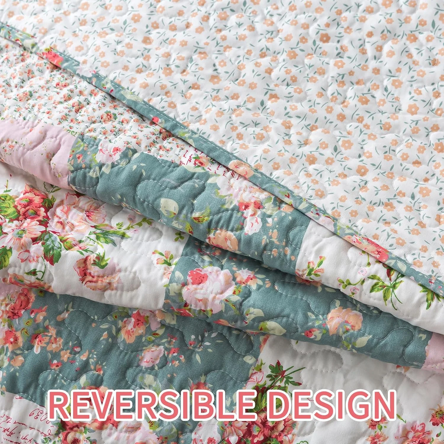 ست لحاف طرح گل سایز کینگ BEDIFANY - روتختی سبک وزن مناسب خانه های روستایی سایز کینگ (248 * 269 سانتی متر) به همراه طرح گل - ست روتختی لحافی برای تزئین تخت، 3 تکه