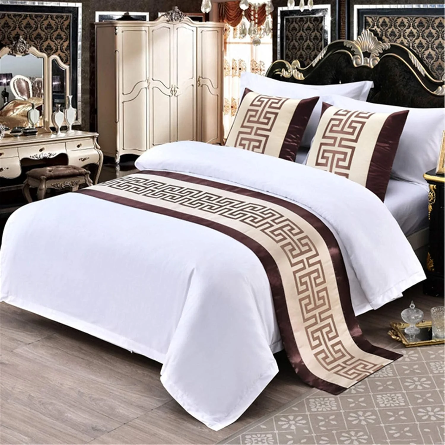 رومیزی تزئینی تخت خواب لوکس، پلی استر و پنبه، رانر تخت، روکش تخت، حوله تخت، مناسب برای تزئین اتاق خواب هتل، سبز - 50X260 سانتی متر مناسب برای تخت 200 سانتی متری