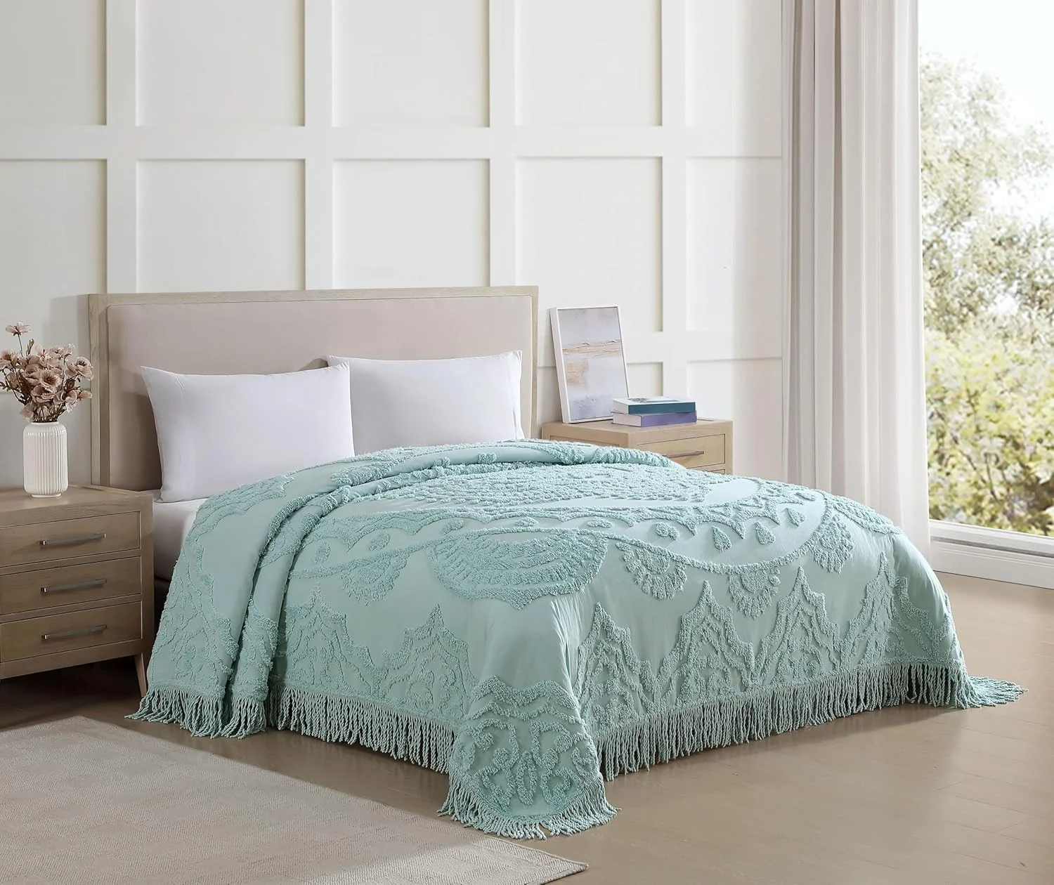 روتختی چنل تمام پنبه ای طرح لوتوس Beatrice Home Fashions، آبی، نرم، راحت، سبک، ریشه دار