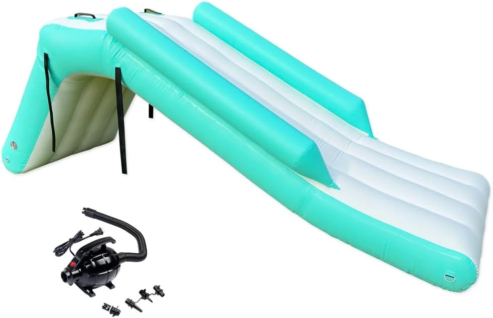 سرسره بادی پانتونی آبشاری برای قایق، فضای باز و استخر، لوازم جانبی مهمانی تابستانی دریاچه، سرسره آبی به همراه پمپ هوا برای بزرگسالان و کودکان