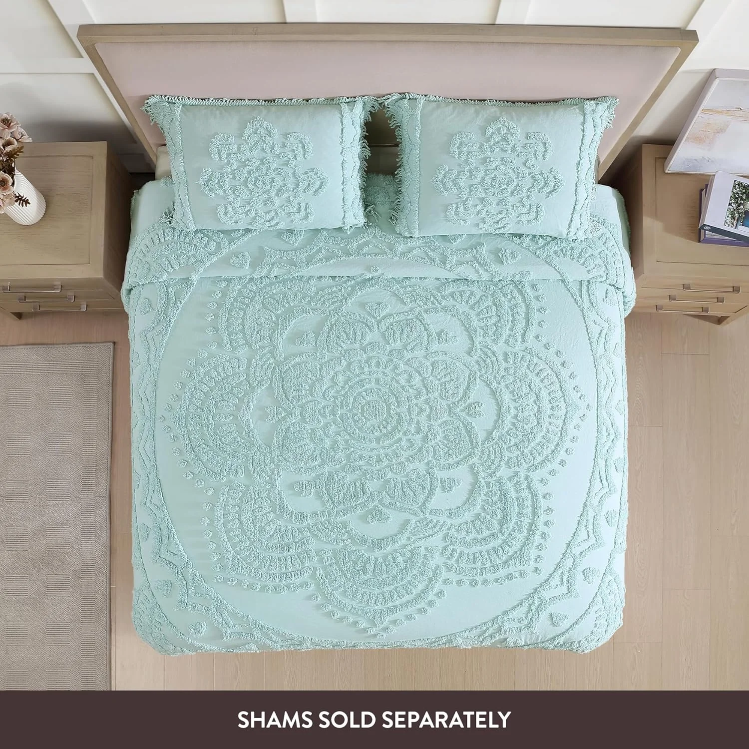 روتختی چنل تمام پنبه ای طرح لوتوس Beatrice Home Fashions، آبی، نرم، راحت، سبک، ریشه دار