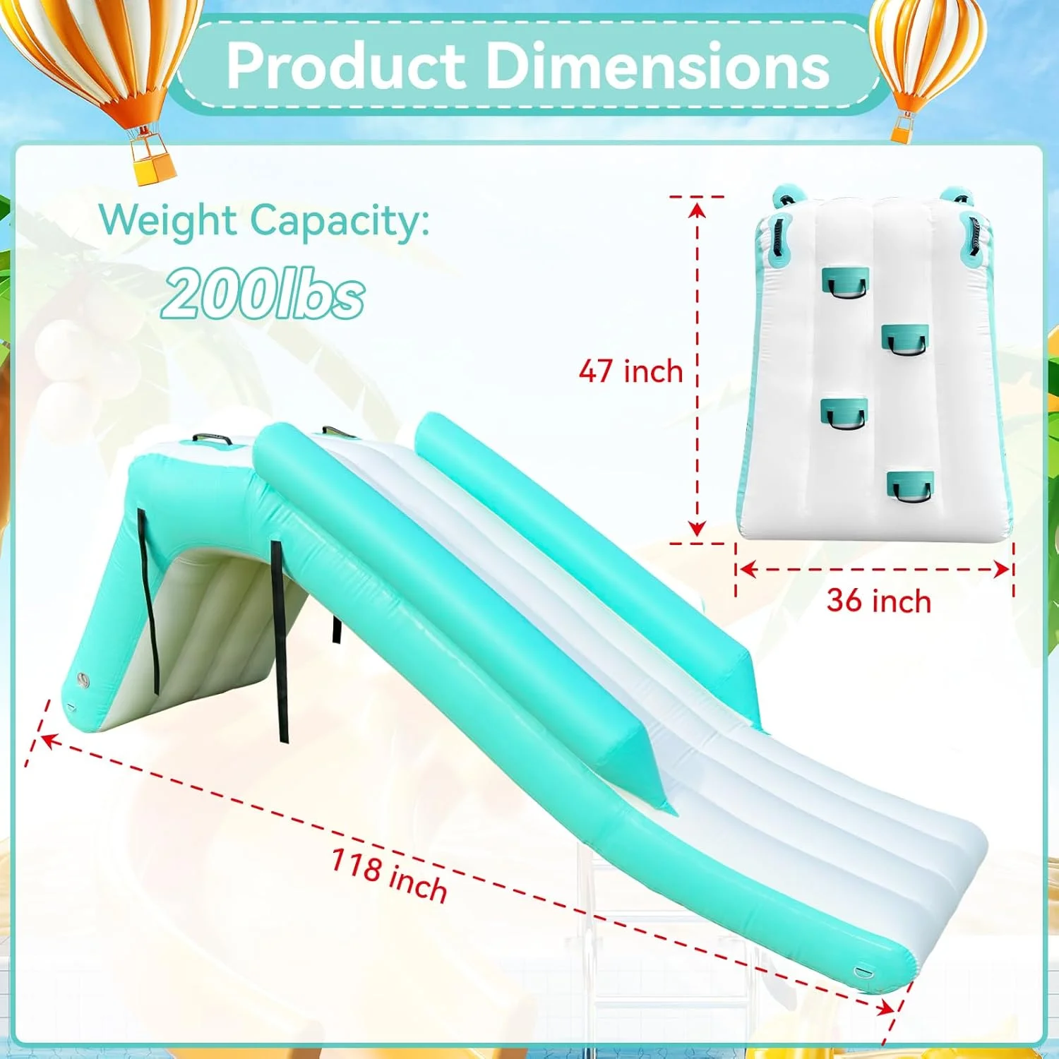 سرسره بادی پانتونی آبشاری برای قایق، فضای باز و استخر، لوازم جانبی مهمانی تابستانی دریاچه، سرسره آبی به همراه پمپ هوا برای بزرگسالان و کودکان