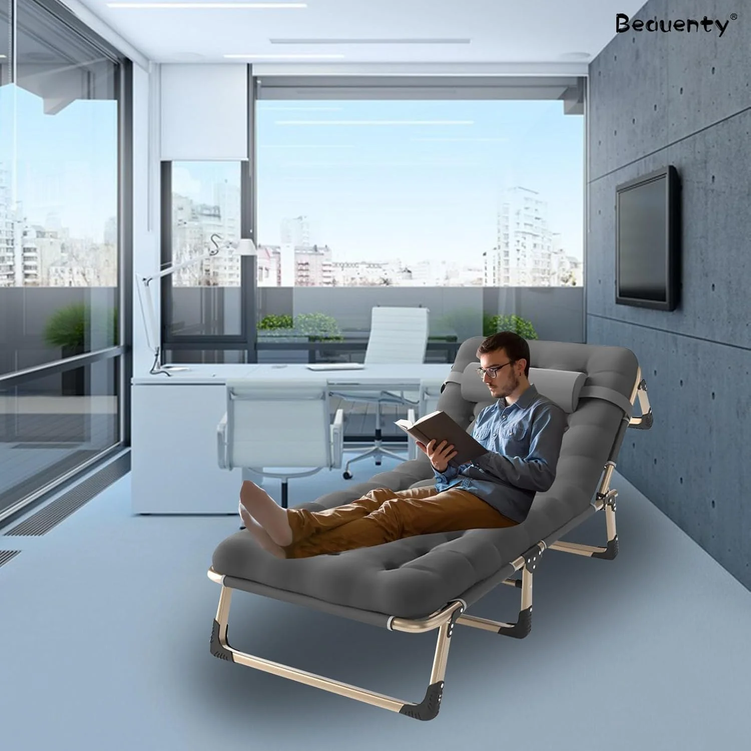 صندلی استراحت تاشو Beauenty، تخت خواب قابل تنظیم 4 حالته، صندلی تخت خواب ضخیم و پهن با تشک (مدل 3)