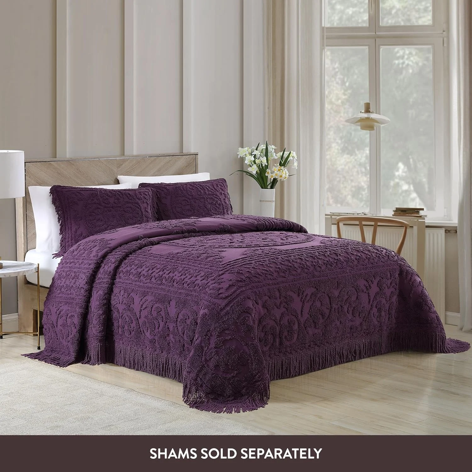 روتختی مخمل طرح گل Beatrice Home Fashions، یک نفره، بادمجانی