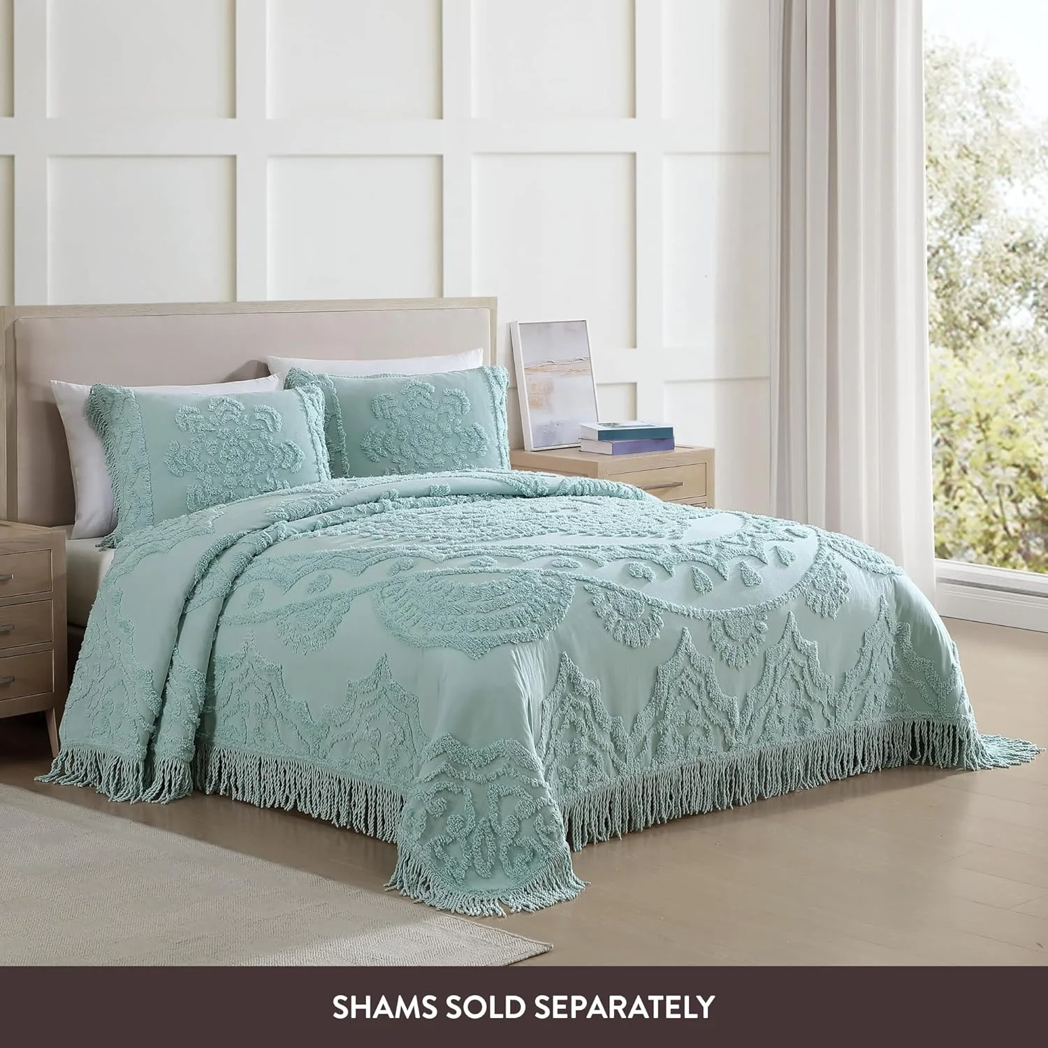 روتختی چنل تمام پنبه ای طرح لوتوس Beatrice Home Fashions، آبی، نرم، راحت، سبک، ریشه دار