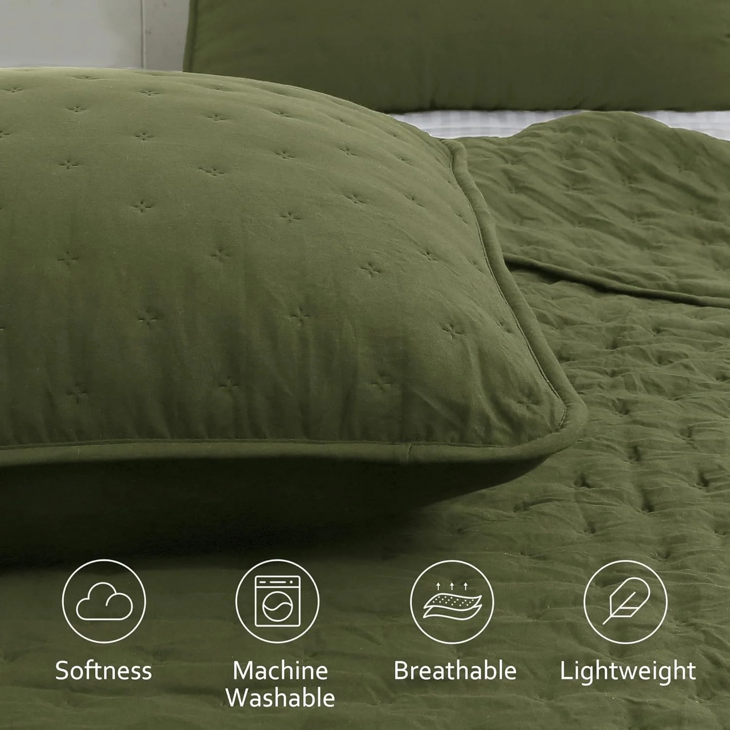 ست روتختی لحاف دار سبز سایز کینگ با روبالشی، رو تختی سبک و نرم زیتونی، پتوی لحافی مریم گلی، روکش تخت نازک، مناسب تمام فصول، 3 تکه، 264x228 سانتی متر