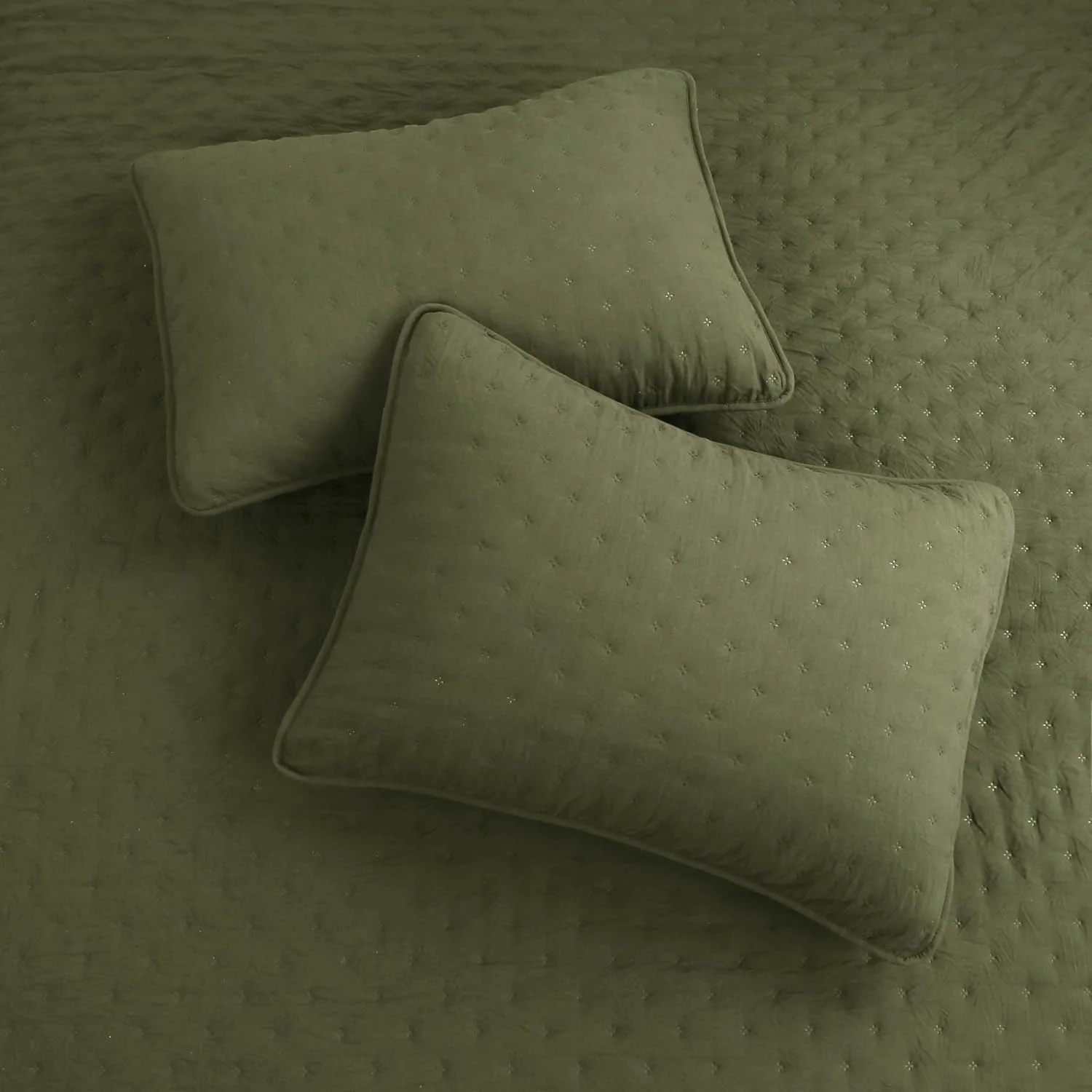 ست روتختی لحاف دار سبز سایز کینگ با روبالشی، رو تختی سبک و نرم زیتونی، پتوی لحافی مریم گلی، روکش تخت نازک، مناسب تمام فصول، 3 تکه، 264x228 سانتی متر