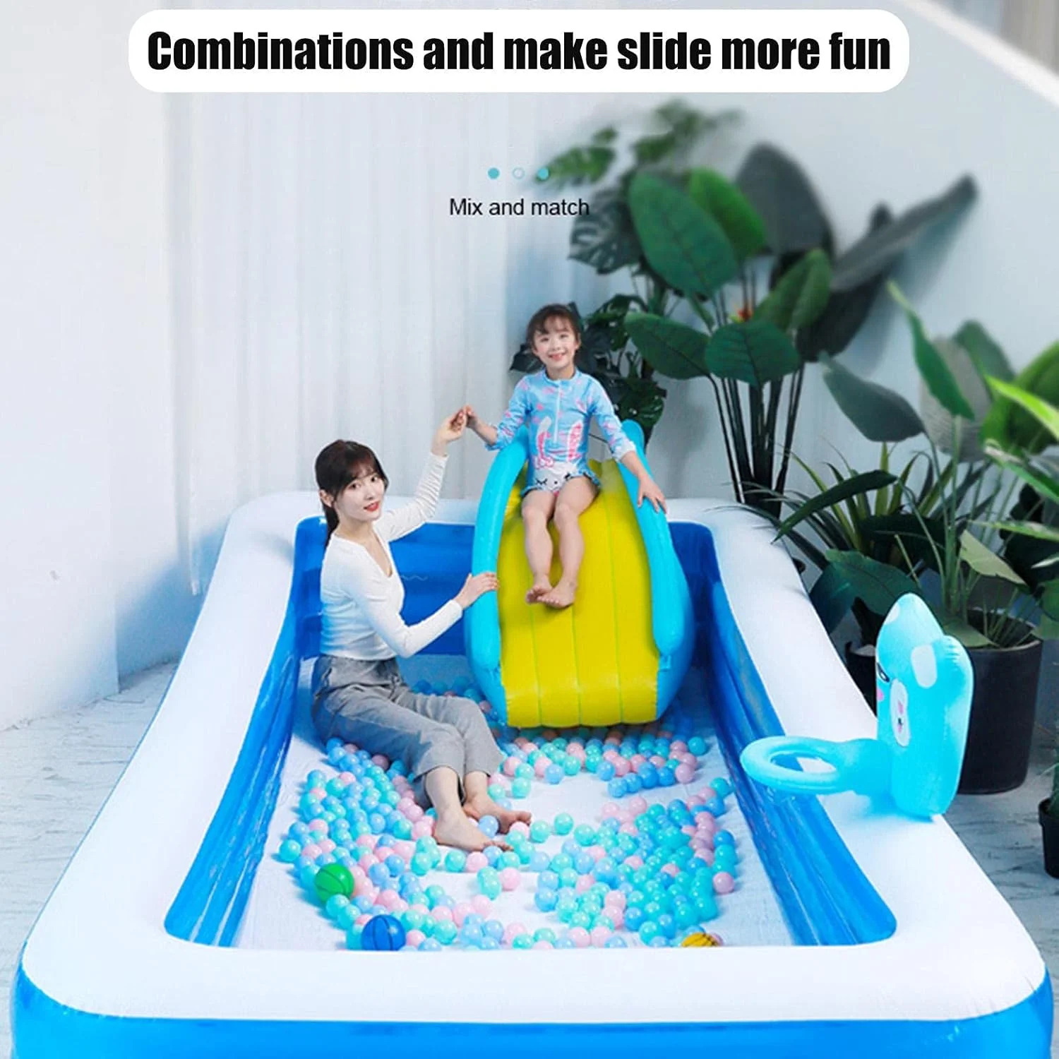 Kids Inflatable Slide, Inflatable Water Racing Slide Park, Portable Water Play Recreation Facility, Easy to Set Up Inflatable Play Center for Kids Indoor Outdoor Play right