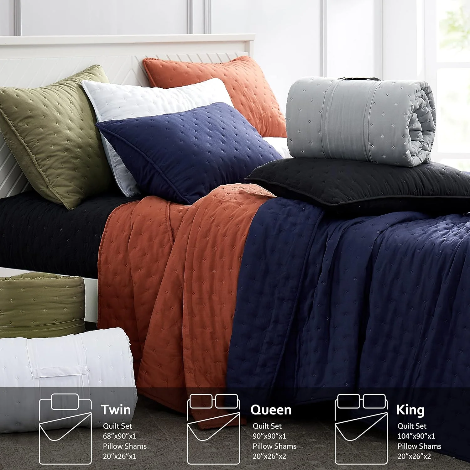 ست روتختی لحاف دار سبز سایز کینگ با روبالشی، رو تختی سبک و نرم زیتونی، پتوی لحافی مریم گلی، روکش تخت نازک، مناسب تمام فصول، 3 تکه، 264x228 سانتی متر