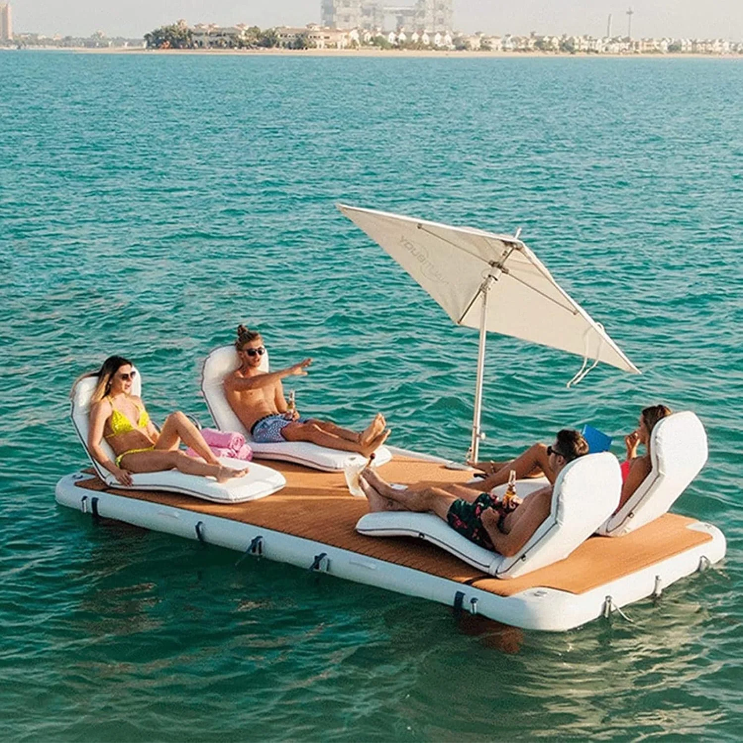 Water Inflatable Floating Island Boat Deck, Floating Lake Pier Floating Fishing Platform for Pool Beach Ocean Inflatable Dock