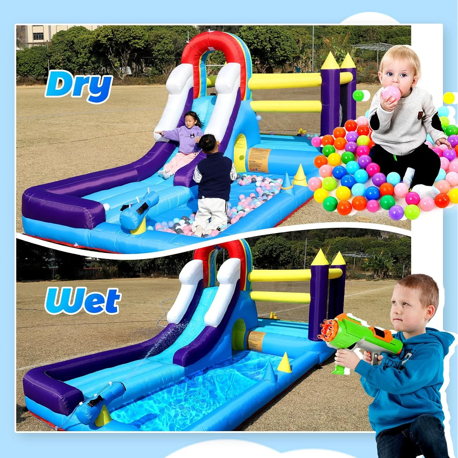 Inflatable Water Slide for Adults Kids 16FT, Giant Commercial Water Slide with Bigger Splash Pool/480W Blower, Blow up Adult Water Slide for Backyard Outdoor,16x7x6.8ft