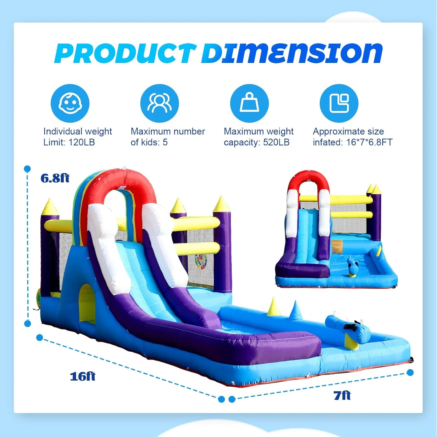 Inflatable Water Slide for Adults Kids 16FT, Giant Commercial Water Slide with Bigger Splash Pool/480W Blower, Blow up Adult Water Slide for Backyard Outdoor,16x7x6.8ft