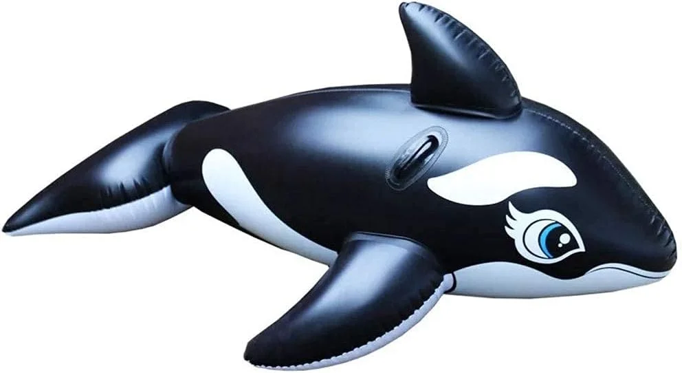 تخت بادی شناور طرح نهنگ مشکی PVC ضخیم شده، تشک بادی بزرگسال، تاشو، مناسب استخر، مبل ساحلی، صندلی شناور