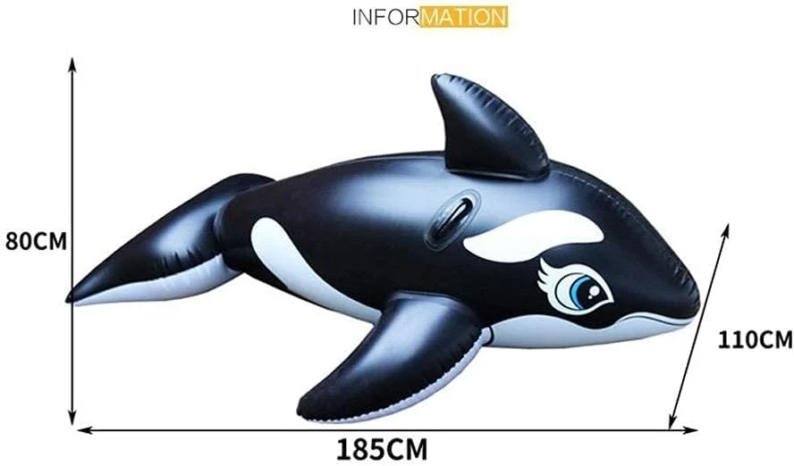 تخت بادی شناور طرح نهنگ مشکی PVC ضخیم شده، تشک بادی بزرگسال، تاشو، مناسب استخر، مبل ساحلی، صندلی شناور