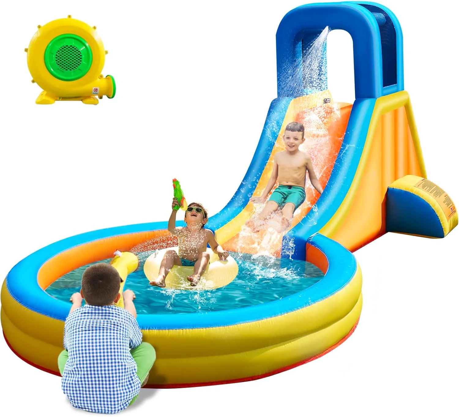 سرسره آبی بادی برای تفریح خانوادگی در حیاط خلوت | نصب آسان در 5 دقیقه | جنس PVC تقویت شده | شامل کیت تعمیر و پمپ آب