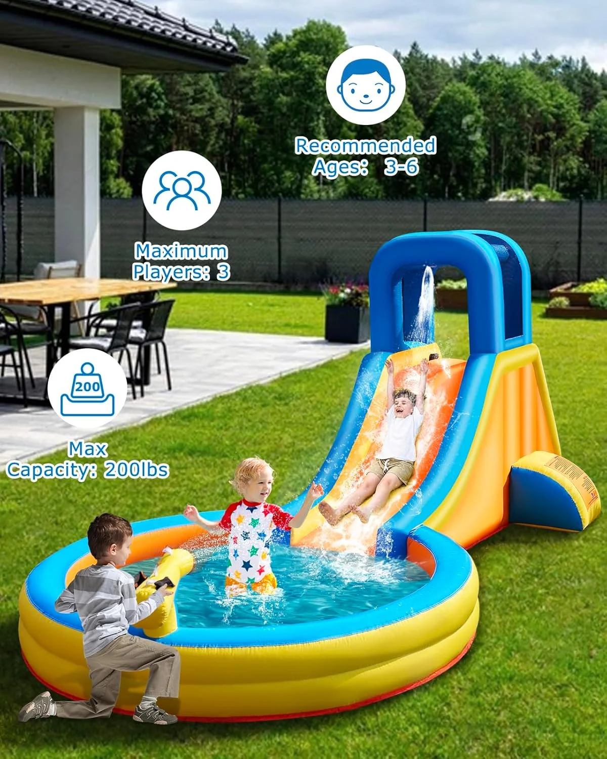 سرسره آبی بادی برای تفریح خانوادگی در حیاط خلوت | نصب آسان در 5 دقیقه | جنس PVC تقویت شده | شامل کیت تعمیر و پمپ آب