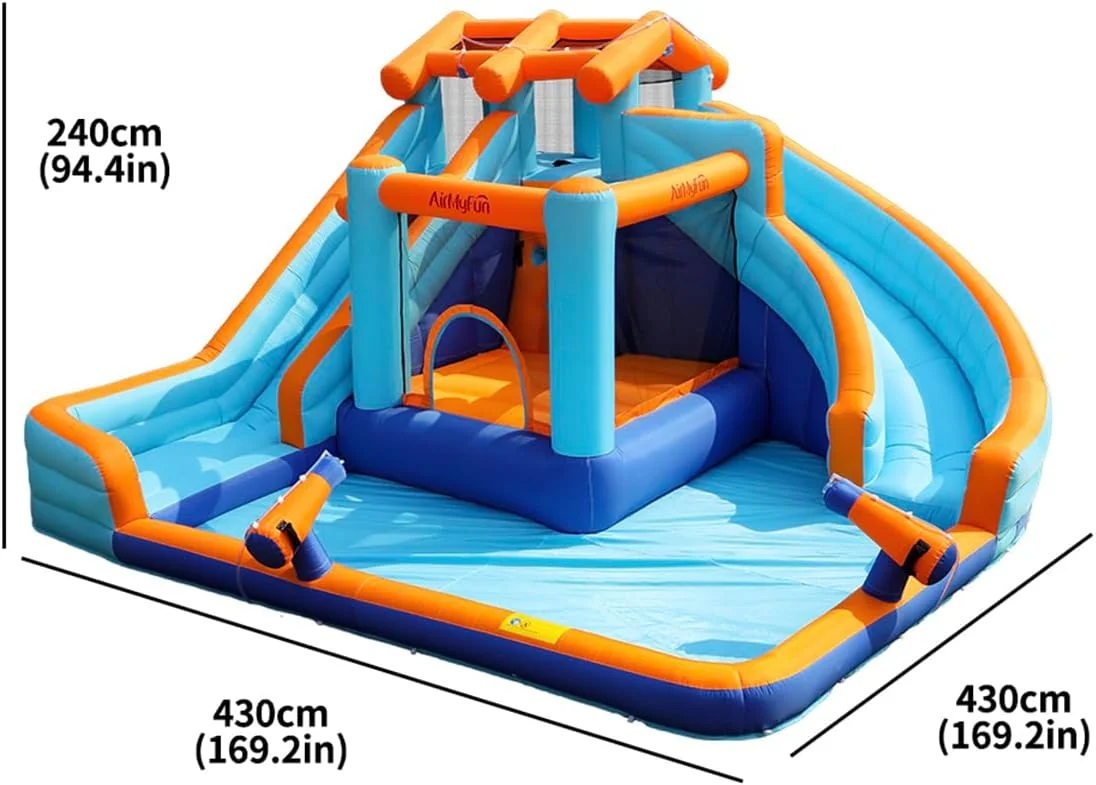 سرسره آبی بادی دوقلو GT-WHEEL برای کودکان - بازی در فضای باز و تفریح در پارک آبی، دو لاین برای مسابقه، منطقه آب پاشی و طراحی بادوام - ایده آل برای ماجراجویی های تابستانی در حیاط خلوت (A83048)