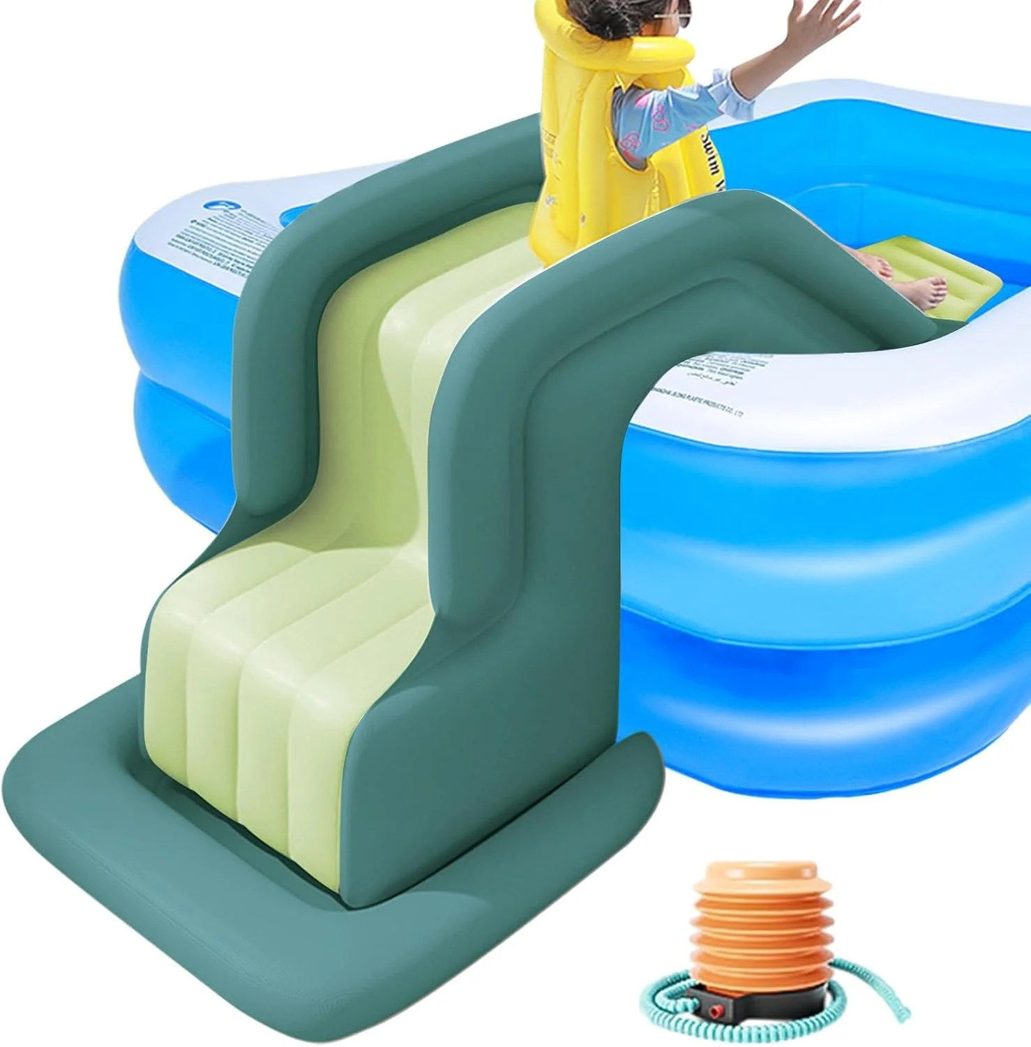 سرسره بادی، سرسره آبی بادی با پله، استخر ضد واژگونی، اسباب بازی سرسره استخر بادی برای بازی سرگرم کننده در پارک آبی در فضای باز، لوازم مهمانی استخر تابستانی برای کودکان و بزرگسالان