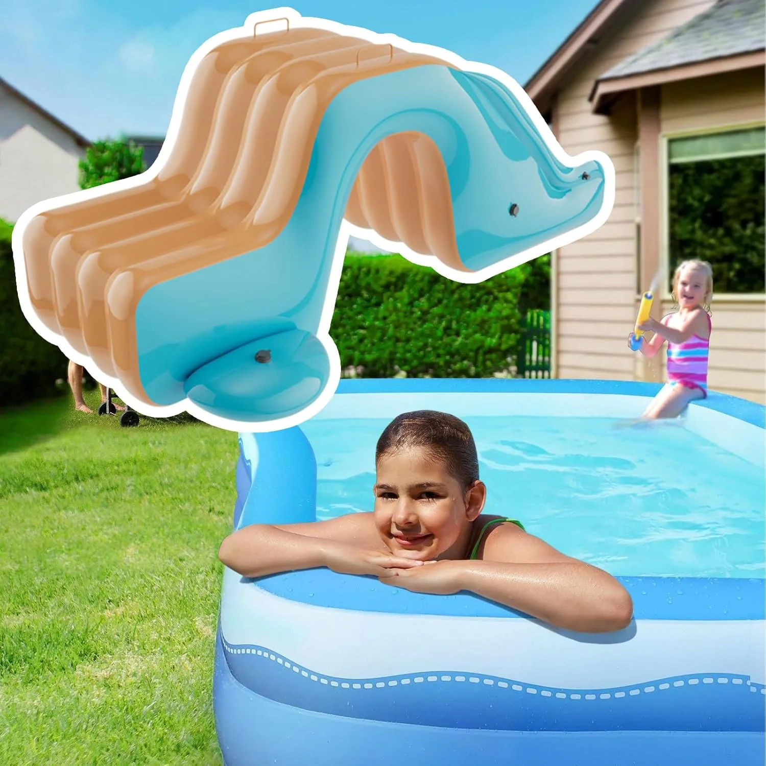 سرسره بادی مهمانی حیاط خلوت - سرسره های آبی بادی - اسباب بازی بازی آبی سرگرم کننده کودکان برای حیاط، باغ، پاسیو، پارک، مرکز بازی در فضای باز