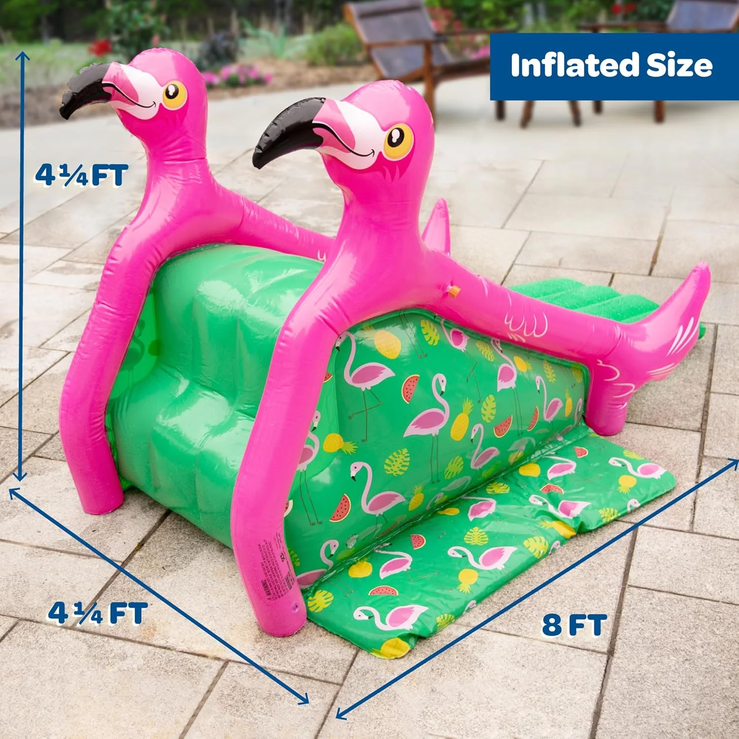 سرسره بادی فلامینگو غول پیکر با آبپاش های جانبی داخلی برای کودکان - سایز خیلی بزرگ (248x129x129 سانتی متر) - پد فرود نرم، بادوام، باد کردن آسان - ایده آل برای تفریح در فضای باز، هدیه کریسمس