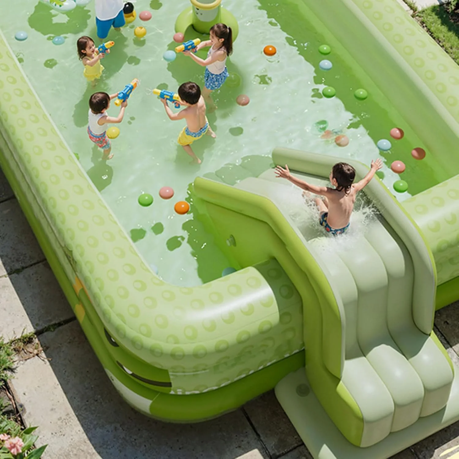 سرسره بادی استخر برای کودکان | سرسره بادی تاشو، سطح شیب دار ضد لغزش با نصب سریع برای تفریحات تابستانی پسران و دختران در فضای باز، مهمانی ها، سفرهای کمپینگ و هتل