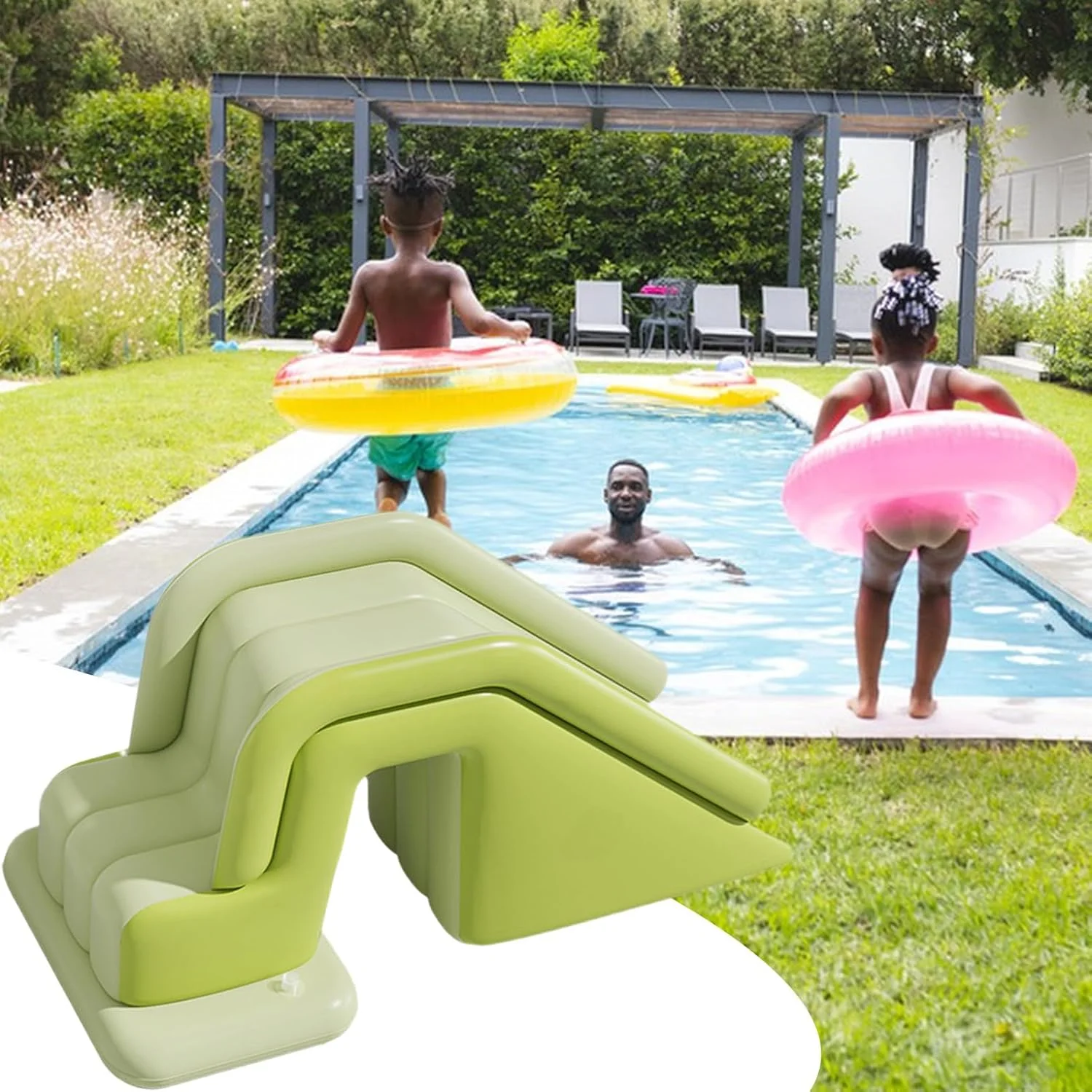 سرسره بادی استخر برای کودکان | سرسره بادی تاشو، سطح شیب دار ضد لغزش با نصب سریع برای تفریحات تابستانی پسران و دختران در فضای باز، مهمانی ها، سفرهای کمپینگ و هتل