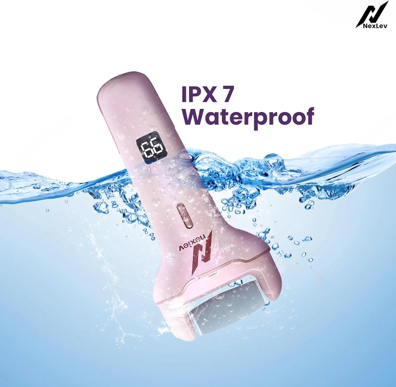 سوهان برقی پا نکس‌لو Lev | اسکرابر پا برای پوست مرده | دستگاه پدیکور برقی برای پوست ترک خورده و سخت | 3 سر کوارتز کریستالی | نوع C | اسپا پا برای آقایان و خانم ها | ضد آب | CR-01