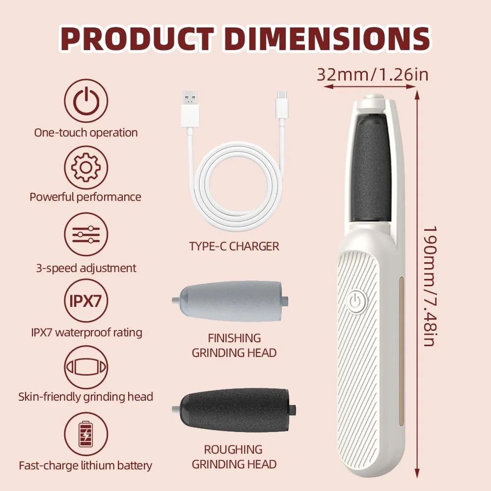 سوهان برقی پینه پا SGZIOO، سوهان برقی پینه پا با 6 سری سمباده، 3 سرعت، سوهان برقی شارژی پا، برای پوست های مرده، سفت و ترک خورده (سفید)