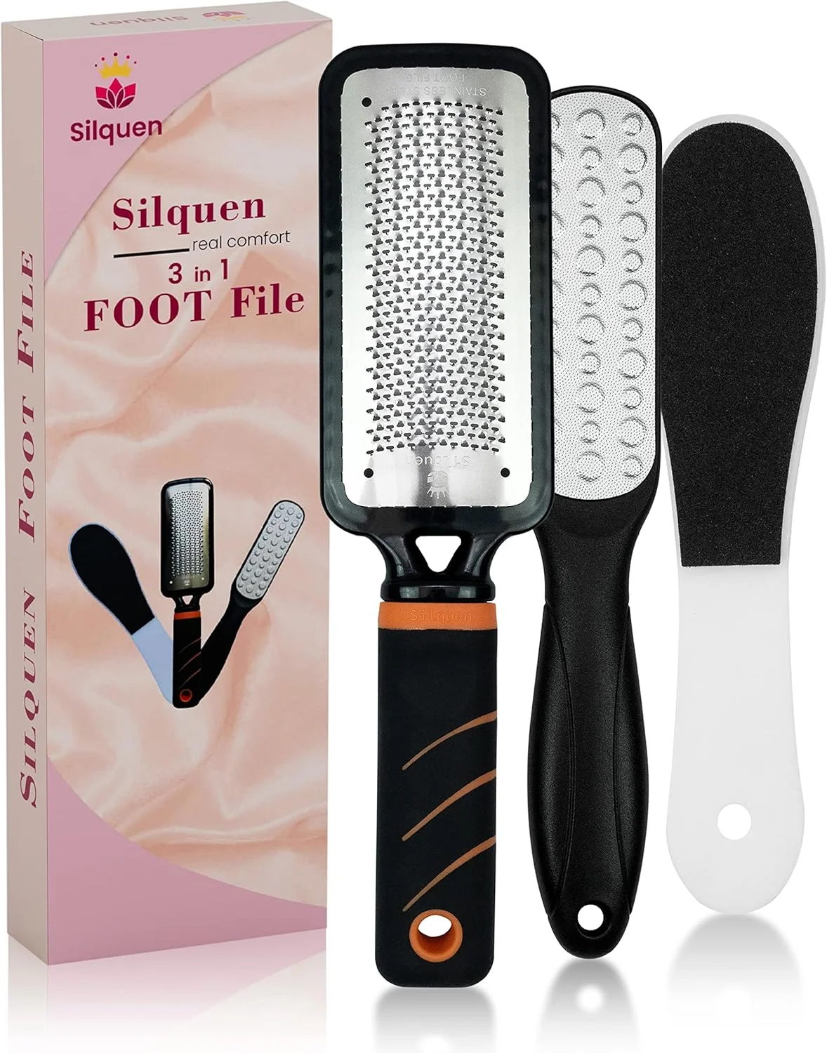 مجموعه 3 عددی سوهان پدیکور حرفه ای پا Silquen از پلاستیک و فولاد مرغوب، از بین برنده پینه، از بین برنده پوست سخت، لایه بردار-اسکرابر دو طرفه، استفاده آسان با دستگیره ارگونومیک مجموعه 3 عددی سوهان پدیکور حرفه ای پا Silquen از پلاستیک و فولاد مرغوب، از بین برنده پینه، از بین برنده پوست سخت، لایه بردار-اسکرابر دو طرفه، استفاده آسان با دستگیره ارگونومیک