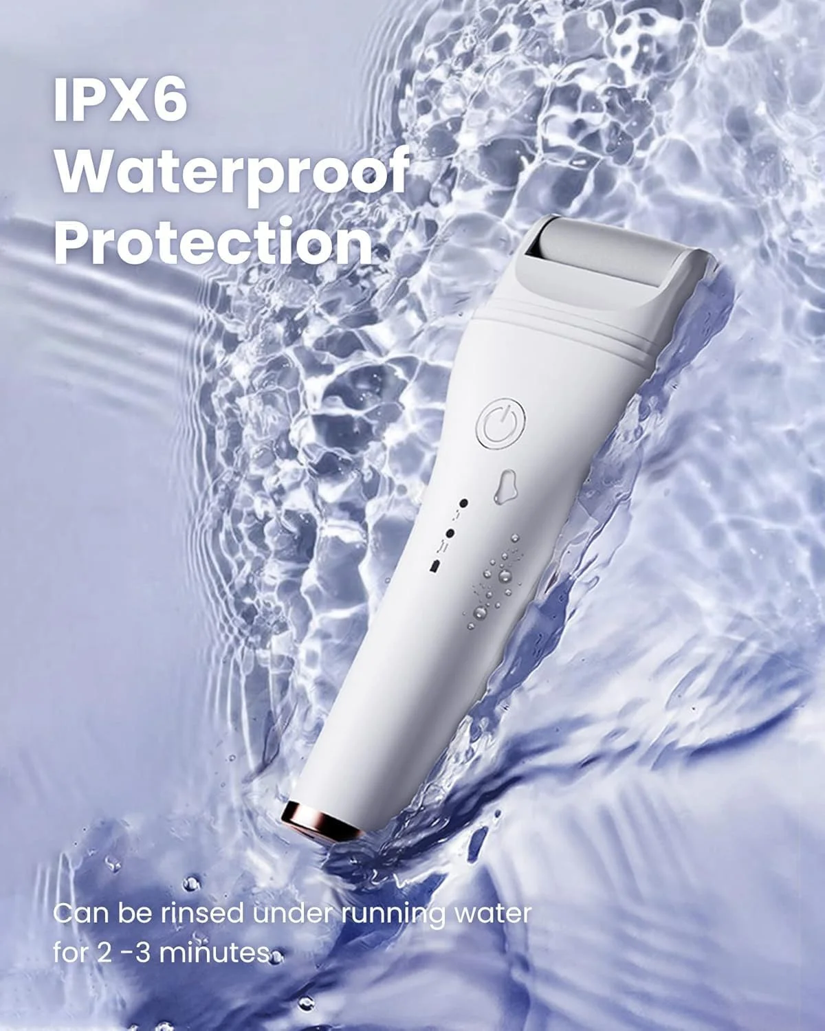 سوهان برقی پدیکور پا نیو راک با غلتک 360 درجه و تنظیم دو سرعته، دارای 3 سری غلتکی مختلف، ضد آب IPX6، آسیاب پا | باتری 1500 میلی آمپر ساعت | شارژ USB - سفید