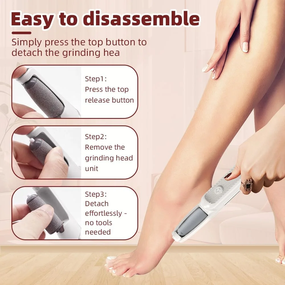 سوهان برقی پینه پا SGZIOO، سوهان برقی پینه پا با 6 سری سمباده، 3 سرعت، سوهان برقی شارژی پا، برای پوست های مرده، سفت و ترک خورده (سفید)