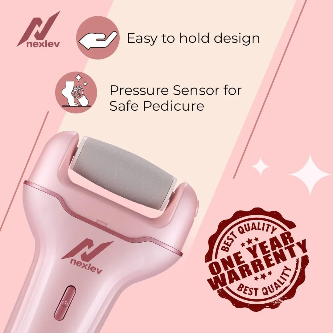 سوهان برقی پا نکس‌لو Lev | اسکرابر پا برای پوست مرده | دستگاه پدیکور برقی برای پوست ترک خورده و سخت | 3 سر کوارتز کریستالی | نوع C | اسپا پا برای آقایان و خانم ها | ضد آب | CR-01