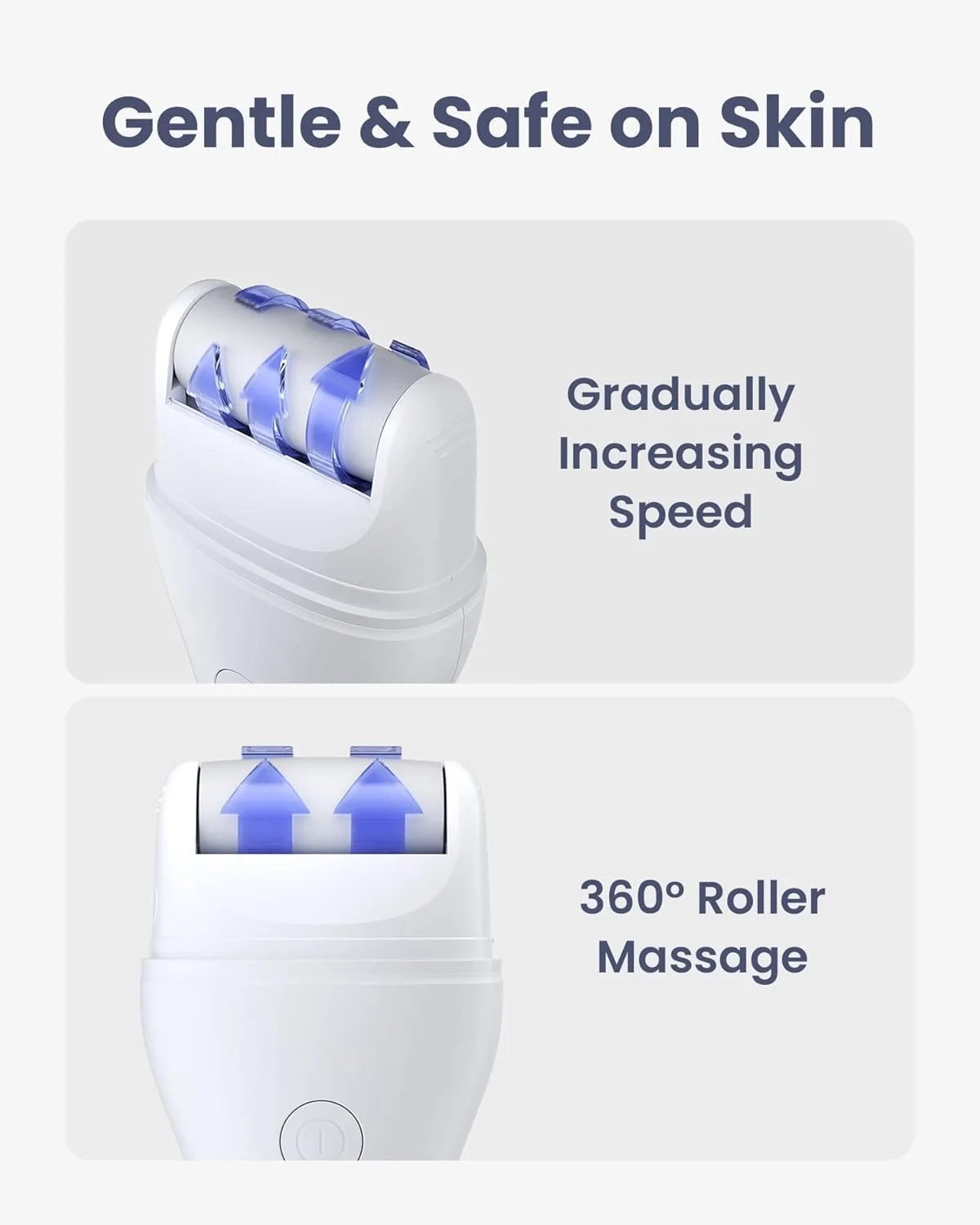سوهان برقی پدیکور پا نیو راک با غلتک 360 درجه و تنظیم دو سرعته، دارای 3 سری غلتکی مختلف، ضد آب IPX6، آسیاب پا | باتری 1500 میلی آمپر ساعت | شارژ USB - سفید