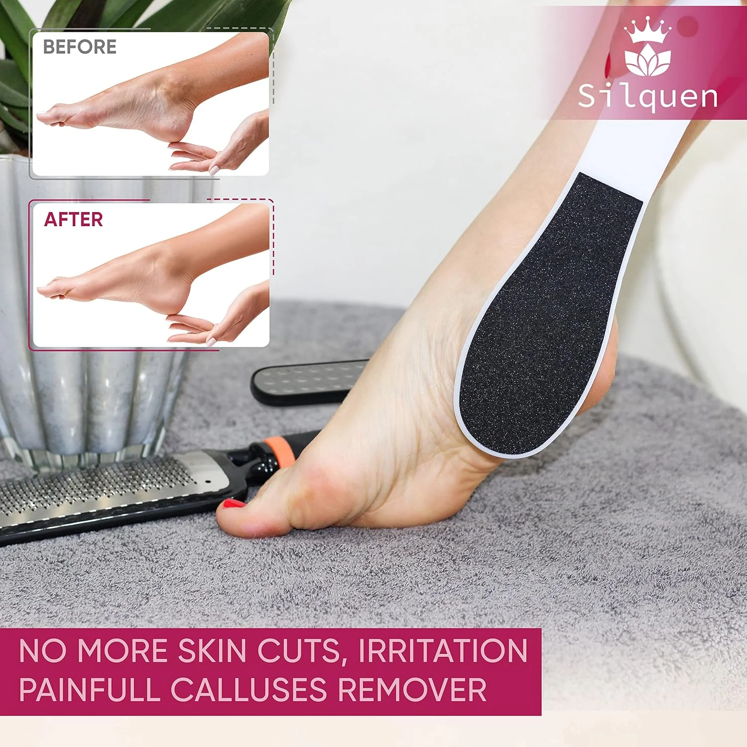 مجموعه 3 عددی سوهان پدیکور حرفه ای پا Silquen از پلاستیک و فولاد مرغوب، از بین برنده پینه، از بین برنده پوست سخت، لایه بردار-اسکرابر دو طرفه، استفاده آسان با دستگیره ارگونومیک