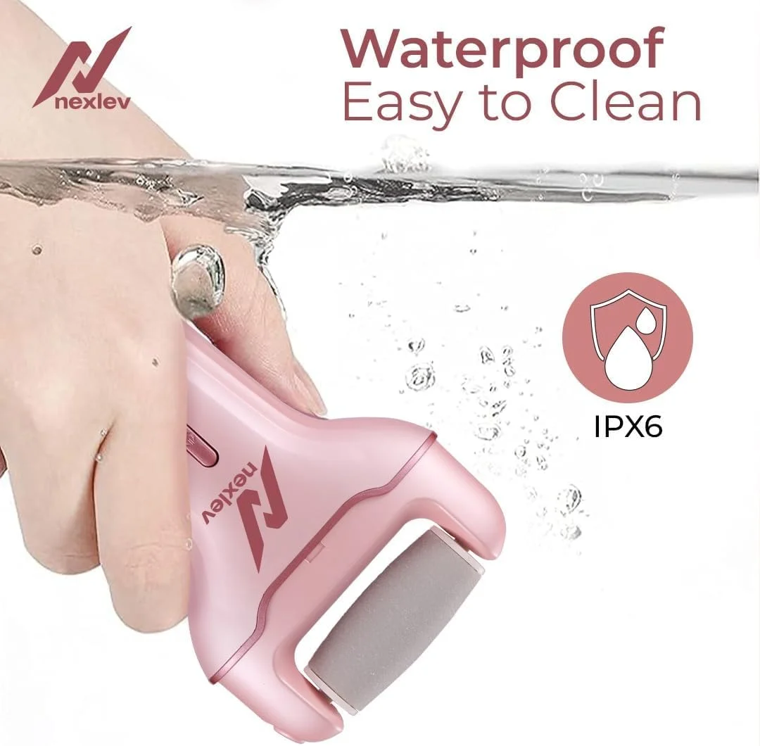 سوهان برقی پا نکس‌لو Lev | اسکرابر پا برای پوست مرده | دستگاه پدیکور برقی برای پوست ترک خورده و سخت | 3 سر کوارتز کریستالی | نوع C | اسپا پا برای آقایان و خانم ها | ضد آب | CR-01