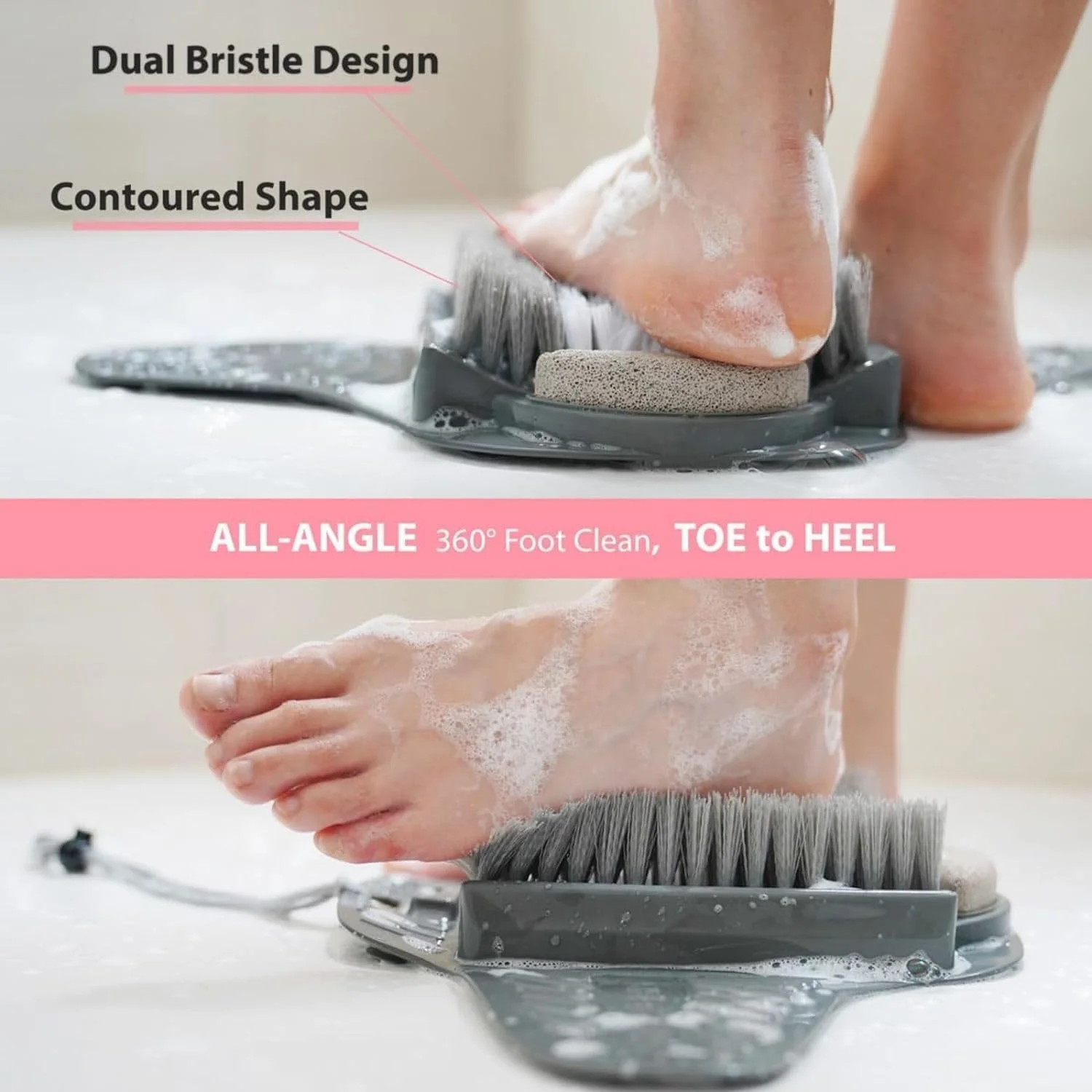 پد اسکرابر پا برای دوش با سنگ پا - تمیز کننده، صاف کننده و از بین برنده پوست مرده پا بدون خم شدن، از بین برنده پینه پا با مکنده های ضد لغزش، اسکرابر پا برای دوش و وان