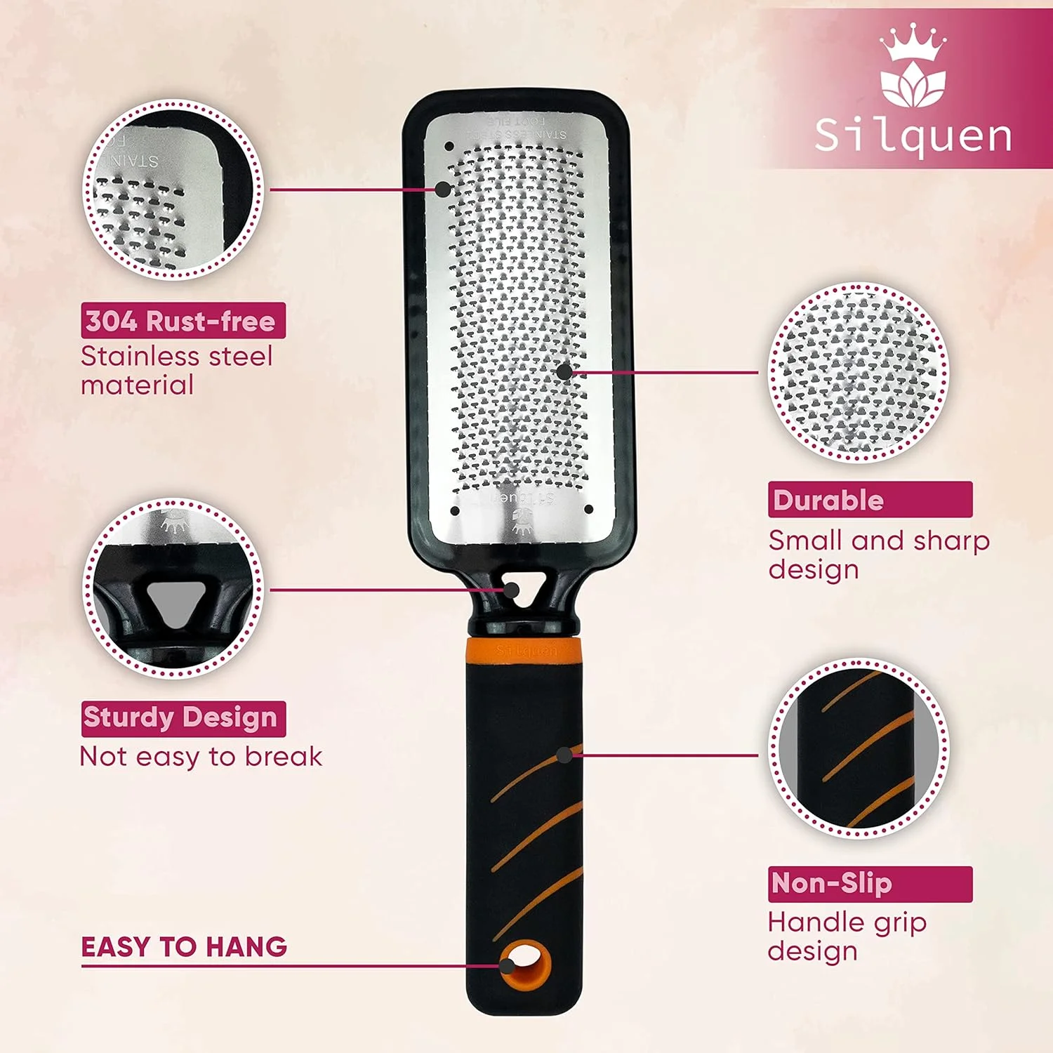 مجموعه 3 عددی سوهان پدیکور حرفه ای پا Silquen از پلاستیک و فولاد مرغوب، از بین برنده پینه، از بین برنده پوست سخت، لایه بردار-اسکرابر دو طرفه، استفاده آسان با دستگیره ارگونومیک