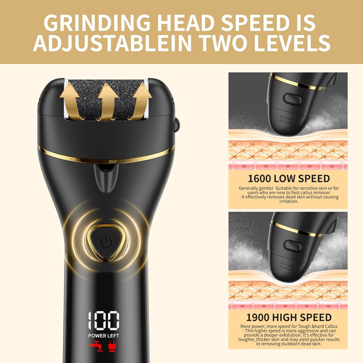 سوهان پا شارژی، از بین برنده پینه پا، کیت سوهان برقی پا، شستشوی IPX6، عمر باتری طولانی 4 ساعته، ابزار حرفه ای پدیکور برای پوست های مرده، سخت، ترک خورده و خشک، هدیه ای ایده آل