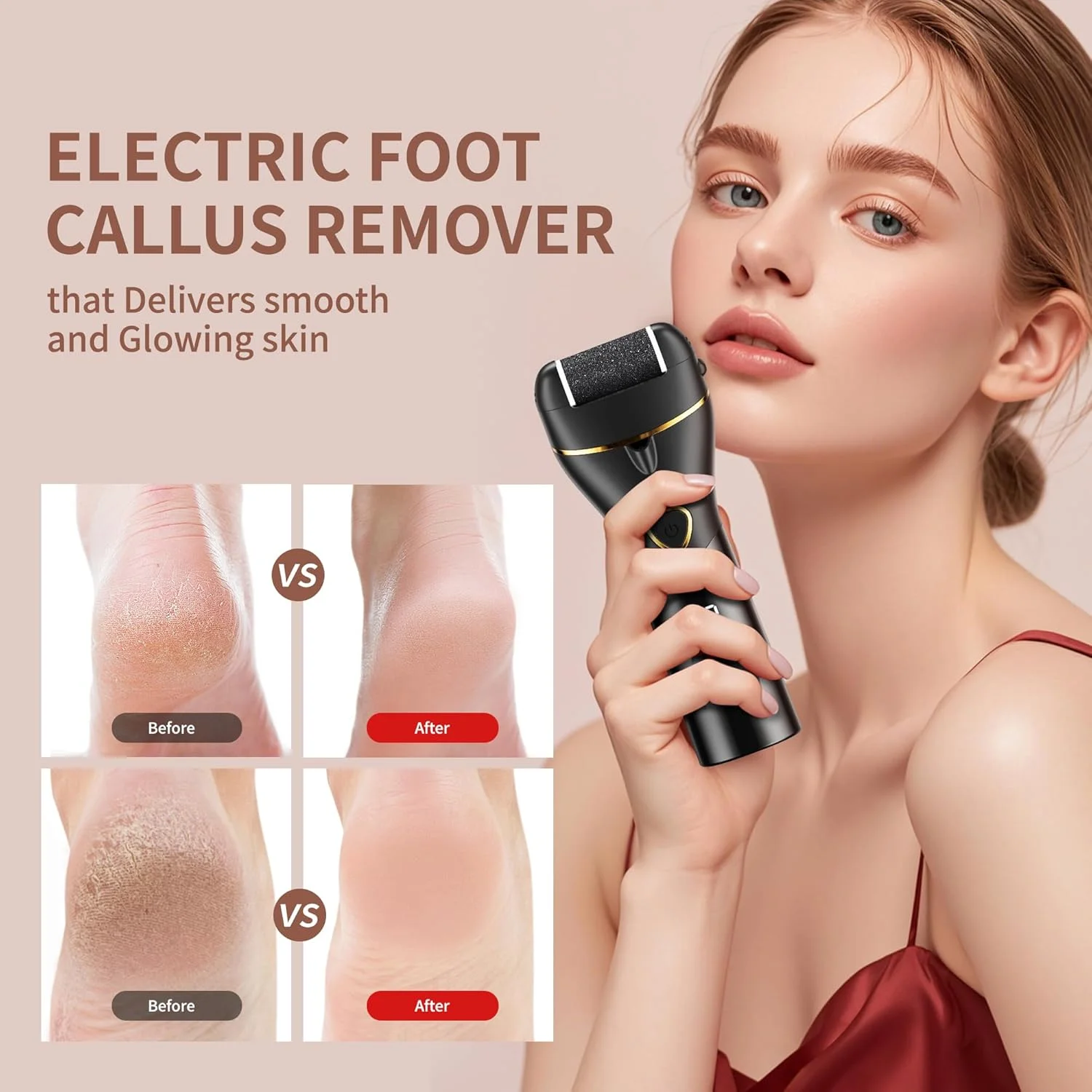 سوهان پا شارژی، از بین برنده پینه پا، کیت سوهان برقی پا، شستشوی IPX6، عمر باتری طولانی 4 ساعته، ابزار حرفه ای پدیکور برای پوست های مرده، سخت، ترک خورده و خشک، هدیه ای ایده آل