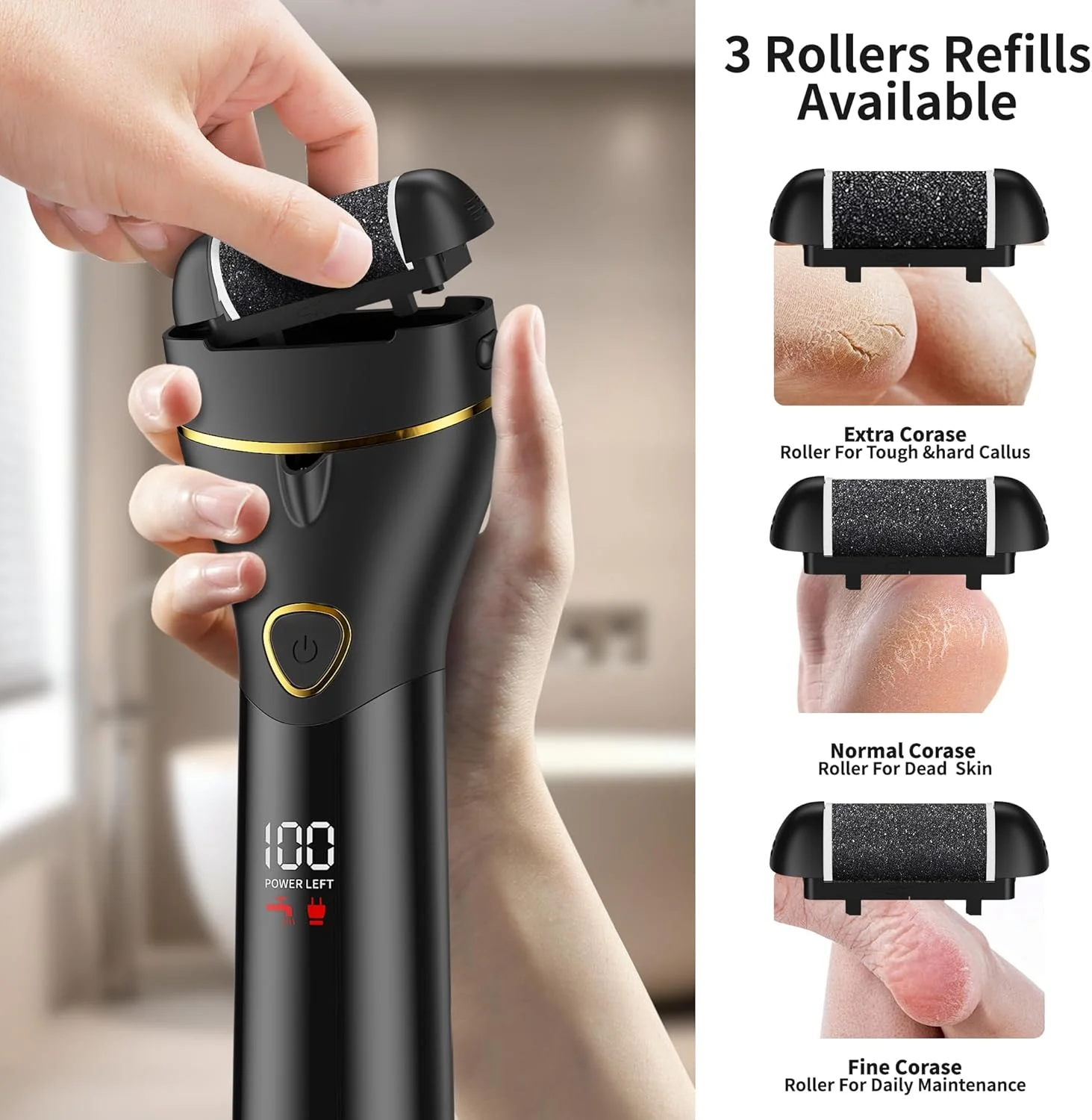 سوهان پا شارژی، از بین برنده پینه پا، کیت سوهان برقی پا، شستشوی IPX6، عمر باتری طولانی 4 ساعته، ابزار حرفه ای پدیکور برای پوست های مرده، سخت، ترک خورده و خشک، هدیه ای ایده آل