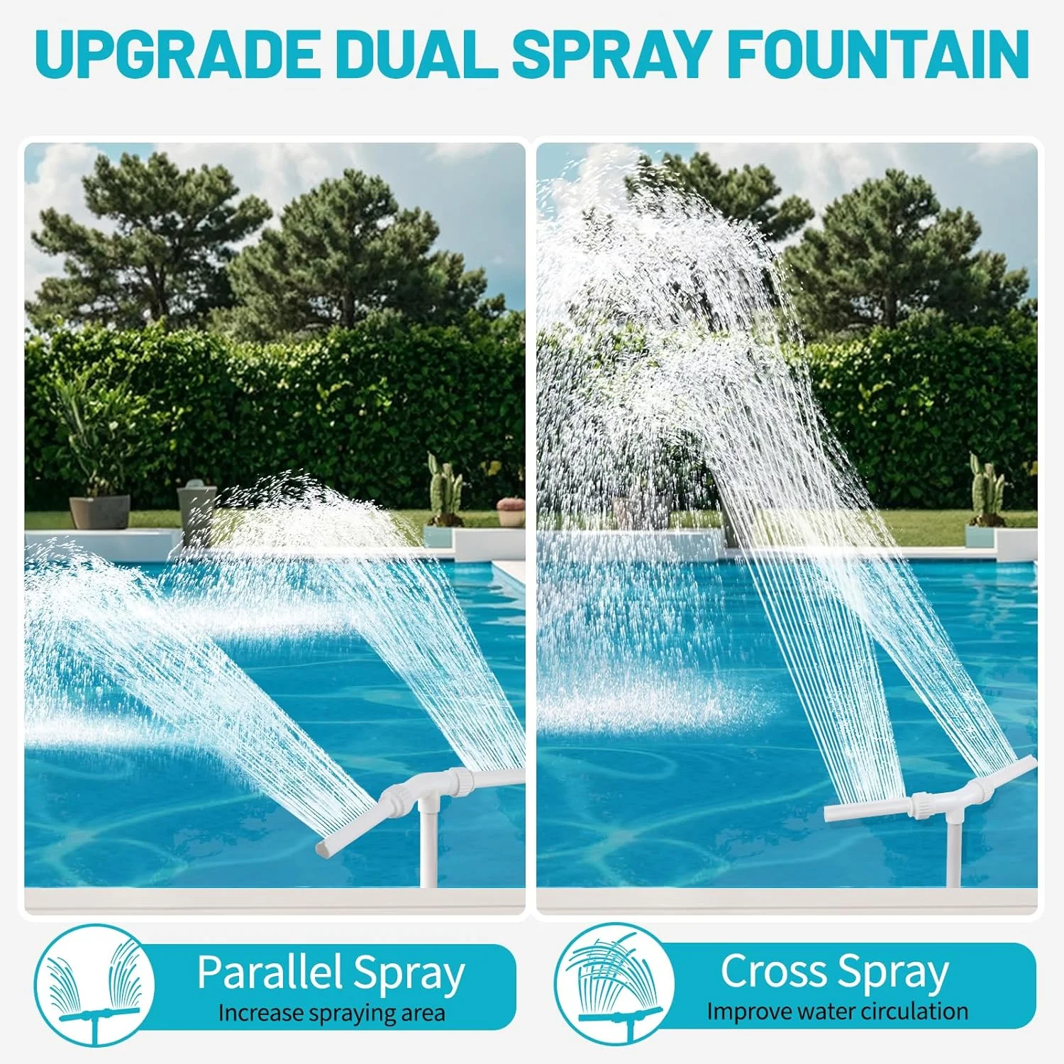 فواره استخر شنا با دو نازل - آبشار برای استخرهای روکار/توکار، فواره آبپاش حوضچه برای خنک کردن، گردش خنک کننده آب، فواره تزئینی حیاط خلوت