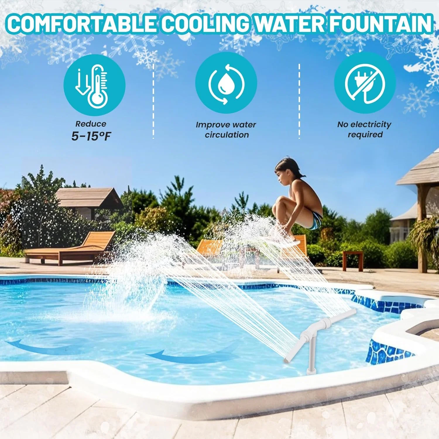 فواره استخر شنا با دو نازل - آبشار برای استخرهای روکار/توکار، فواره آبپاش حوضچه برای خنک کردن، گردش خنک کننده آب، فواره تزئینی حیاط خلوت