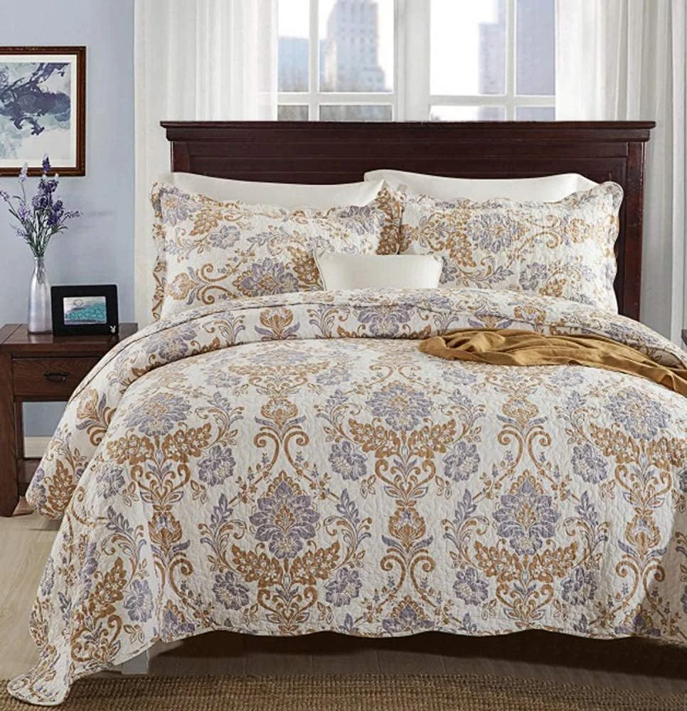 روتختی کینگ سایز، روتختی پنبه ای طرح تکه دوزی، ست روتختی لحاف و روبالشتی، V-230X250cm+50X70cm, M-king 230X250cm+50X70cm