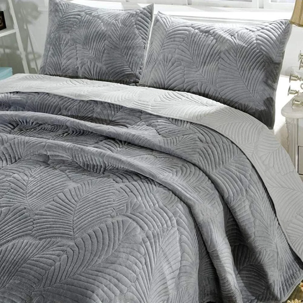 Bedspread Quilted King Size Bedspreads Cotton Double Patchwork Quilts Bedding Throws Set Comforter And Pillow Shams 3 Piece Bedding Set,GreyA-224X234+2X51X71CM,Grey-king 224X234+2X51X71CM